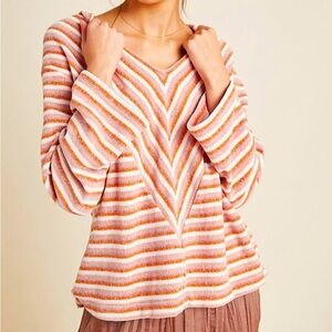 Anthropologie I Saturday Sunday Striped Chenille Hoodie Orange Pink Large L